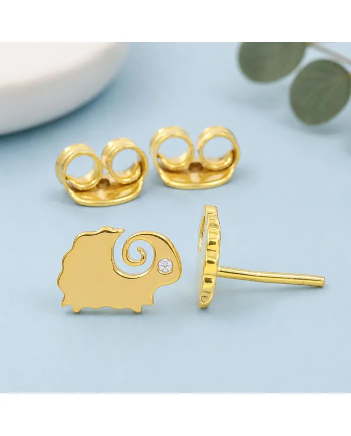 Gold-Plated Cute Sheep Stud Earrings with Swarovski Crystal in 925 Silver