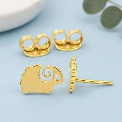 Gold-Plated Cute Sheep Stud Earrings with Swarovski Crystal in 925 Silver