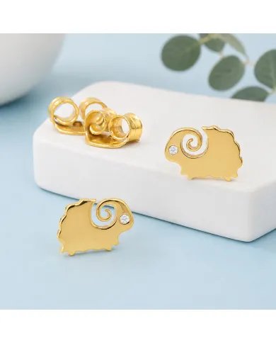 Gold-Plated Cute Sheep Stud Earrings with Swarovski Crystal in 925 Silver