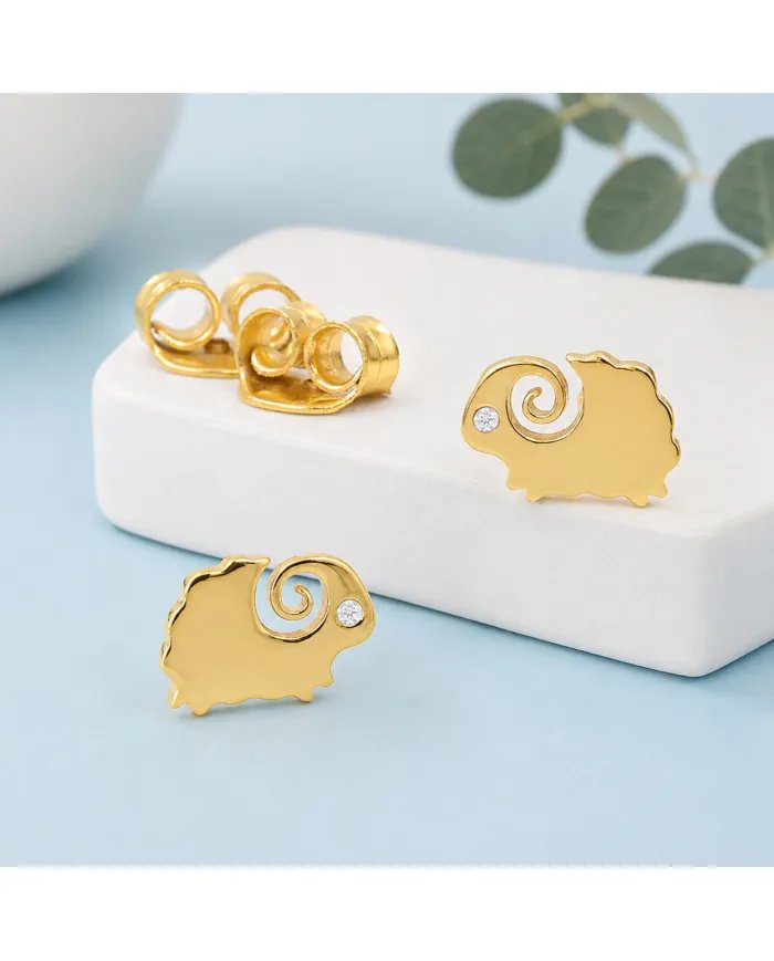 Gold-Plated Cute Sheep Stud Earrings with Swarovski Crystal in 925 Silver