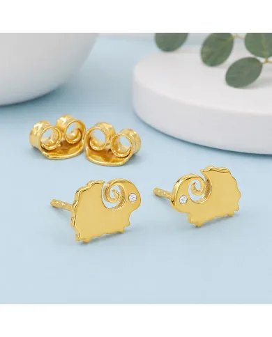 Gold-Plated Cute Sheep Stud Earrings with Swarovski Crystal in 925 Silver