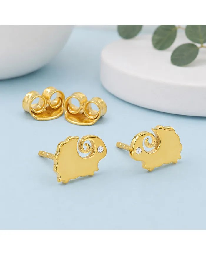 Gold-Plated Cute Sheep Stud Earrings with Swarovski Crystal in 925 Silver