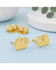 Gold-Plated Cute Sheep Stud Earrings with Swarovski Crystal in 925 Silver