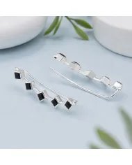 Black Onyx Geometric Ear Cuff Ear Climber in 925 Sterling Silver