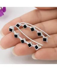 Black Onyx Geometric Ear Cuff Ear Climber in 925 Sterling Silver
