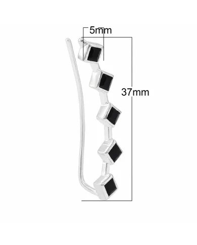 Black Onyx Geometric Ear Cuff Ear Climber in 925 Sterling Silver