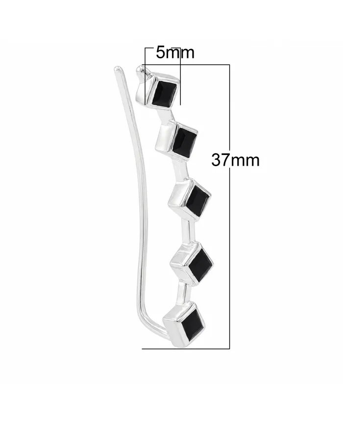 Black Onyx Geometric Ear Cuff Ear Climber in 925 Sterling Silver