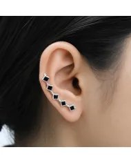 Black Onyx Geometric Ear Cuff Ear Climber in 925 Sterling Silver