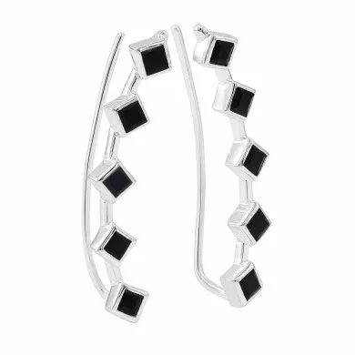 Black Onyx Geometric Ear Cuff Ear Climber in 925 Sterling Silver