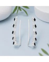 Black Onyx Geometric Ear Cuff Ear Climber in 925 Sterling Silver