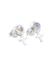 Moonstone Cross Stud Earrings – 925 Sterling Silver Handmade Jewelry