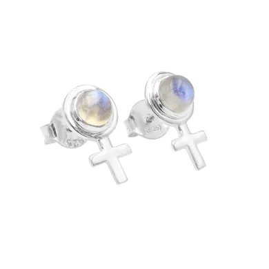 Moonstone Cross Stud Earrings – 925 Sterling Silver Handmade Jewelry