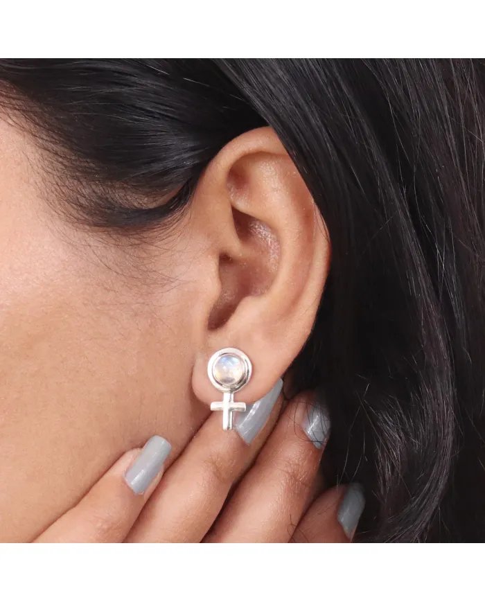 Moonstone Cross Stud Earrings – 925 Sterling Silver Handmade Jewelry