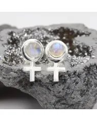 Moonstone Cross Stud Earrings – 925 Sterling Silver Handmade Jewelry