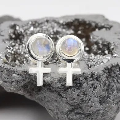 Moonstone Cross Stud Earrings – 925 Sterling Silver Handmade Jewelry