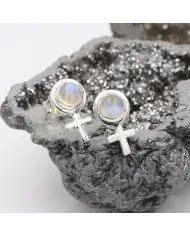 Moonstone Cross Stud Earrings – 925 Sterling Silver Handmade Jewelry