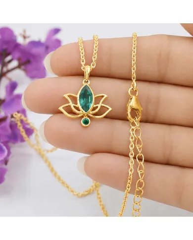 Gold Plated Emerald Green Cubic Zirconia Pendant in 925 Sterling Silver