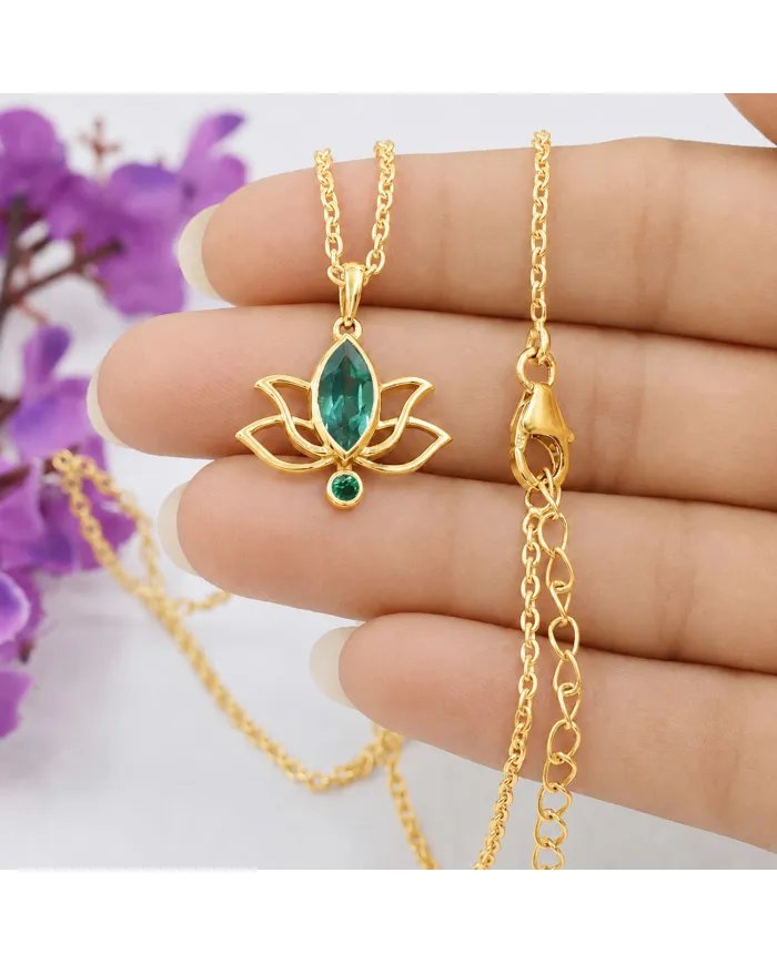 Gold Plated Emerald Green Cubic Zirconia Pendant in 925 Sterling Silver