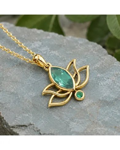 Gold Plated Emerald Green Cubic Zirconia Pendant in 925 Sterling Silver