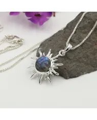 Face Carved Labradorite Pendant in 925 Sterling Silver Gemstone Jewelry