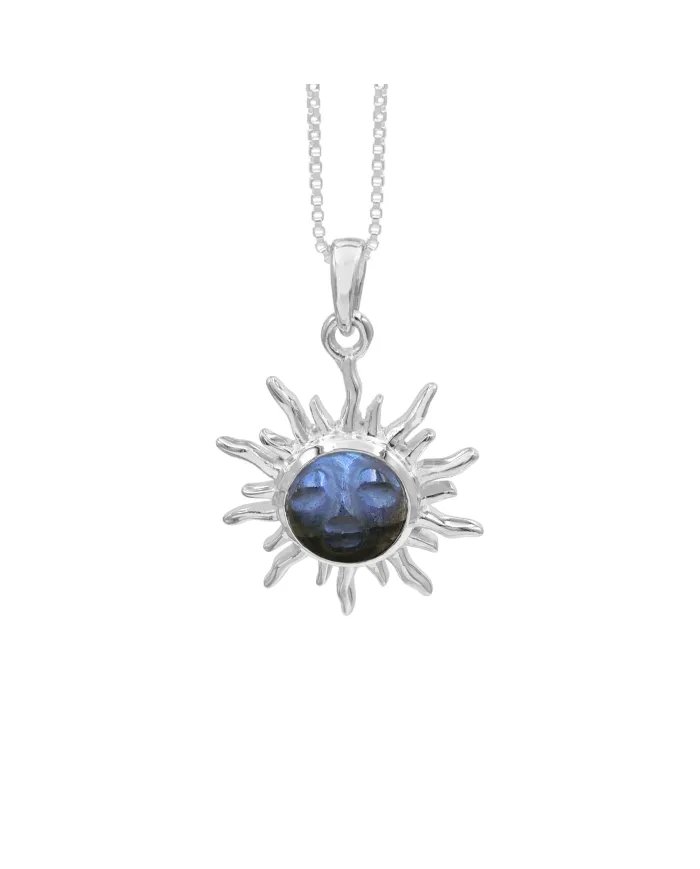 Face Carved Labradorite Pendant in 925 Sterling Silver Gemstone Jewelry