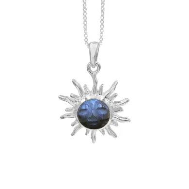 Face Carved Labradorite Pendant in 925 Sterling Silver Gemstone Jewelry