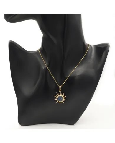 Unique Face Carved Labradorite Pendant in Gold Plated Sterling Silver