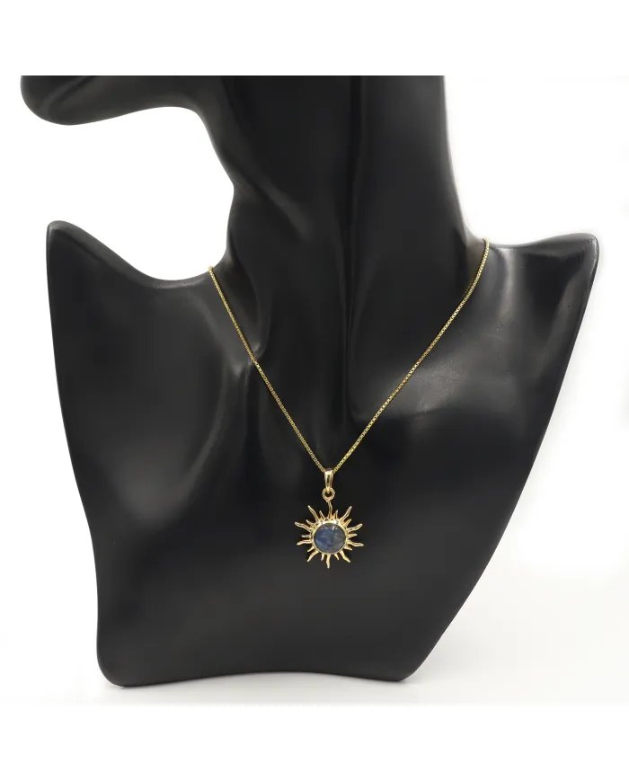 Unique Face Carved Labradorite Pendant in Gold Plated Sterling Silver