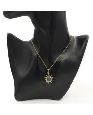 Unique Face Carved Labradorite Pendant in Gold Plated Sterling Silver