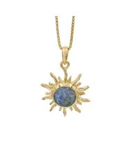 Unique Face Carved Labradorite Pendant in Gold Plated Sterling Silver