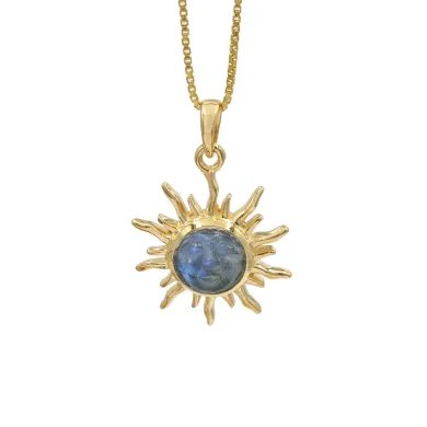 Unique Face Carved Labradorite Pendant in Gold Plated Sterling Silver