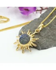 Unique Face Carved Labradorite Pendant in Gold Plated Sterling Silver