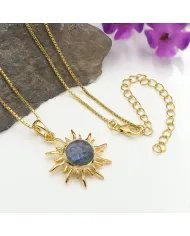 Unique Face Carved Labradorite Pendant in Gold Plated Sterling Silver