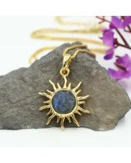 Unique Face Carved Labradorite Pendant in Gold Plated Sterling Silver