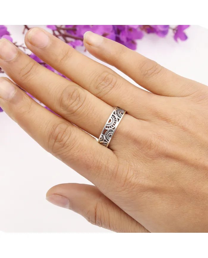 Oxidized 925 Sterling Silver Band Ring – Unique Design Jewelry