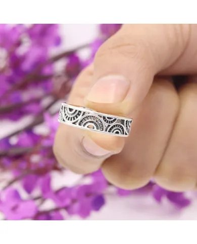 Oxidized 925 Sterling Silver Band Ring – Unique Design Jewelry