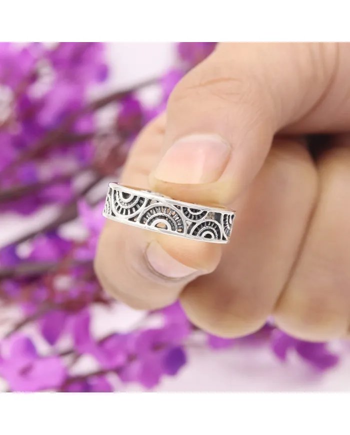 Oxidized 925 Sterling Silver Band Ring – Unique Design Jewelry