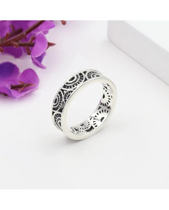 Oxidized 925 Sterling Silver Band Ring – Unique Design Jewelry