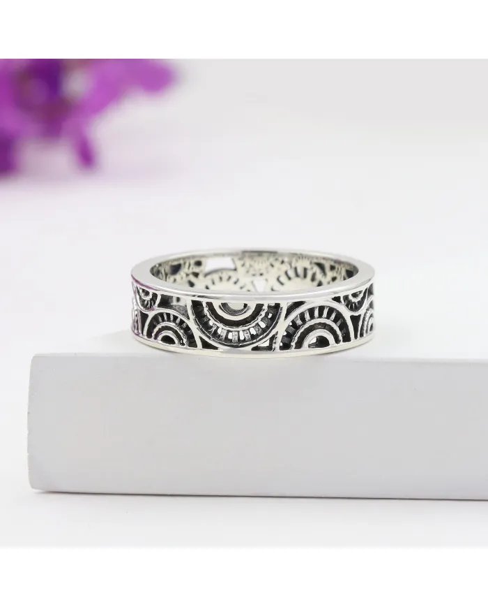 Oxidized 925 Sterling Silver Band Ring – Unique Design Jewelry