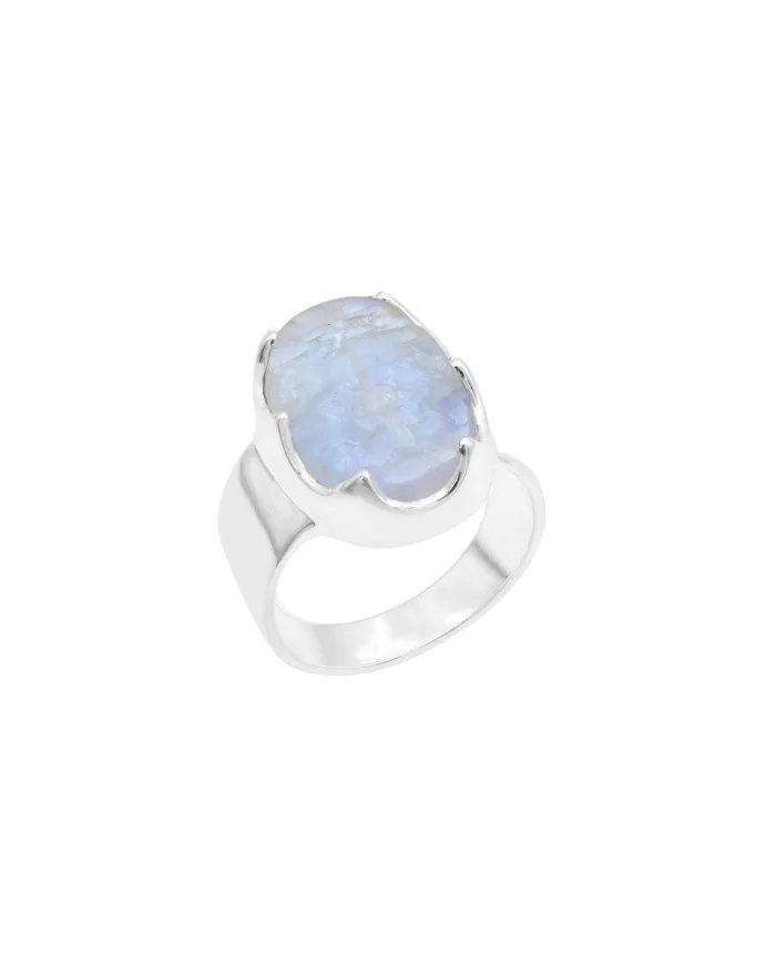 Raw Moonstone Ring in 925 Sterling Silver Handmade Gemstone Jewelry