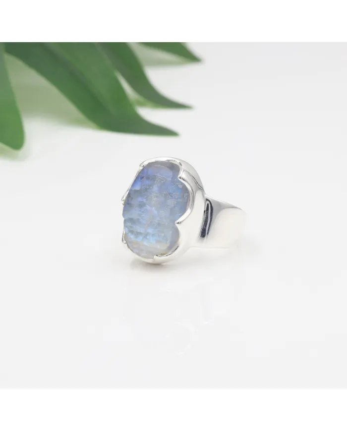 Raw Moonstone Ring in 925 Sterling Silver Handmade Gemstone Jewelry