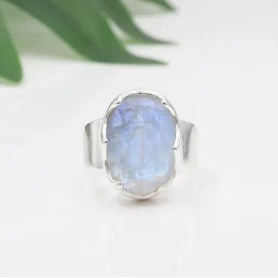 Raw Moonstone Ring in 925 Sterling Silver Handmade Gemstone Jewelry