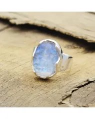 Raw Moonstone Ring in 925 Sterling Silver Handmade Gemstone Jewelry