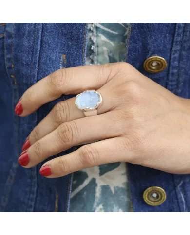 Raw Moonstone Ring in 925 Sterling Silver Handmade Gemstone Jewelry