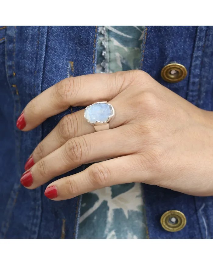 Raw Moonstone Ring in 925 Sterling Silver Handmade Gemstone Jewelry