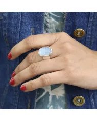 Raw Moonstone Ring in 925 Sterling Silver Handmade Gemstone Jewelry