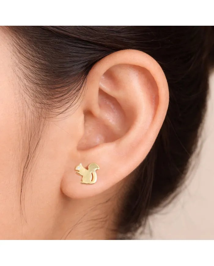 Swarovski Crystal Squirrel Stud Earrings - Gold Plated 925 Silver