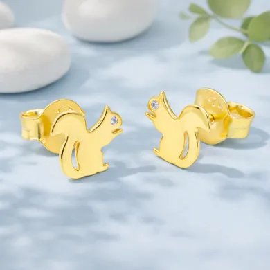 Swarovski Crystal Squirrel Stud Earrings - Gold Plated 925 Silver