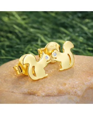 Moissanite Squirrel Stud Earrings - Gold Plated 925 Silver Animal Jewelry