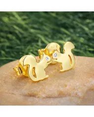 Moissanite Squirrel Stud Earrings - Gold Plated 925 Silver Animal Jewelry